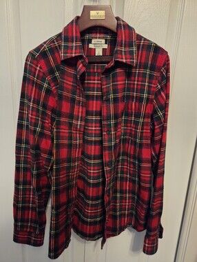 L.L. Bean 100% Cotton Stewart Royal Tartan Plaid Flannel Shirt